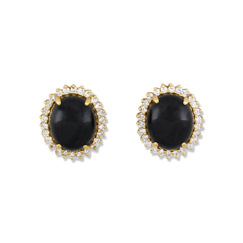 14K YELLOW GOLD BLACK NEPHRITE JADE & DIAMOND EARRING UPC #262089