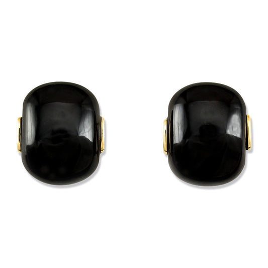 14K Yellow Gold Black Nephrite Jade Earrings | UPC #340886