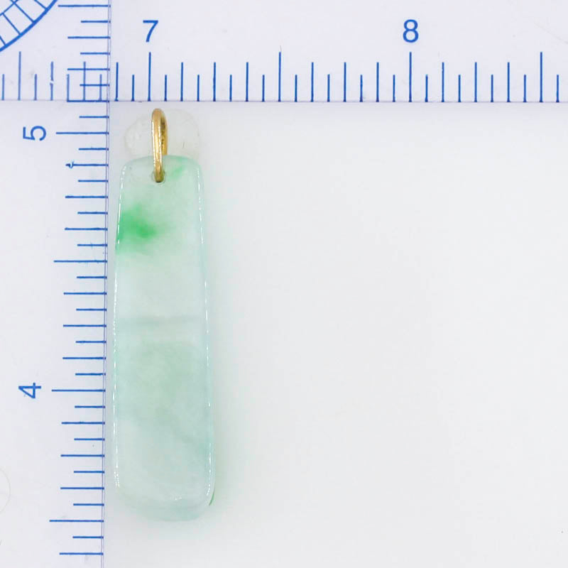 Green and White Jadeite Jade Carved Bamboo 14K Yellow Gold Pendant | UPC #217904