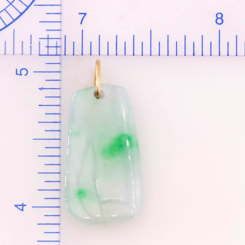 Green and White Jadeite Jade Carved Bamboo 14K Yellow Gold Pendant | UPC #218123