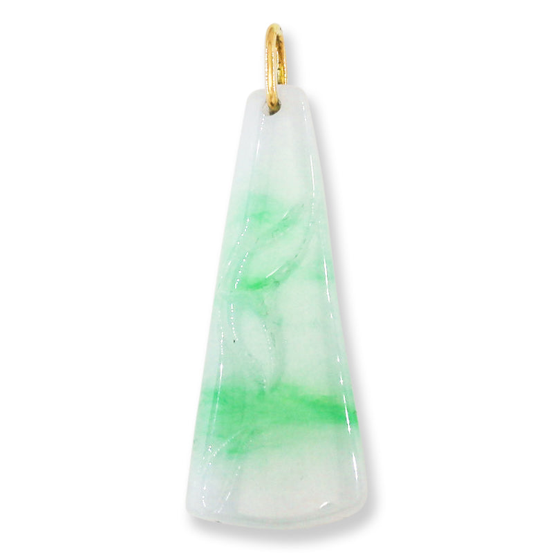 Green and White Jadeite Jade Carved Bamboo 14K Yellow Gold Pendant | UPC #045415
