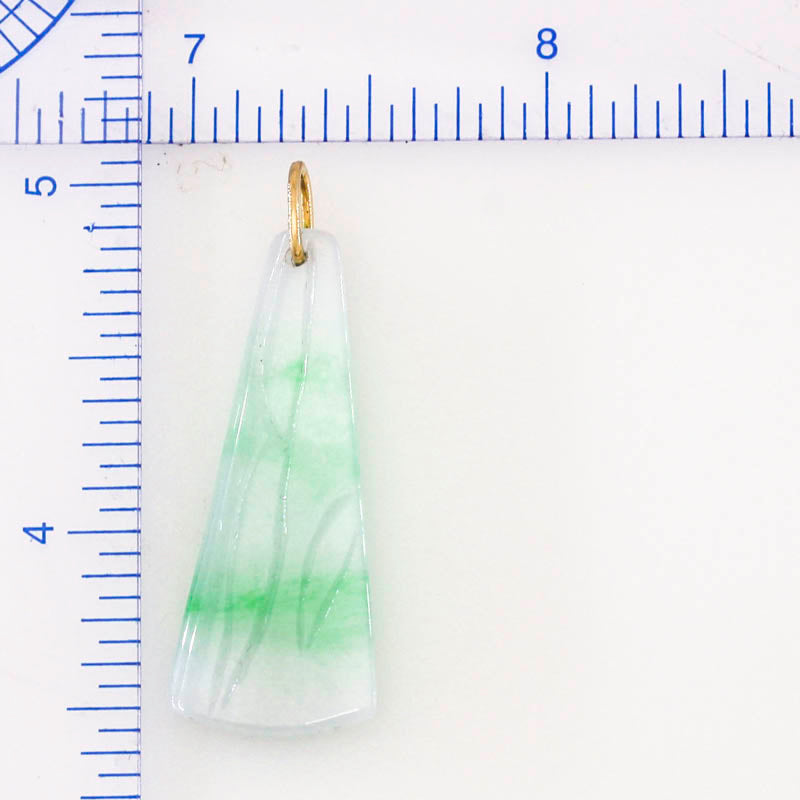 Green and White Jadeite Jade Carved Bamboo 14K Yellow Gold Pendant | UPC #045415