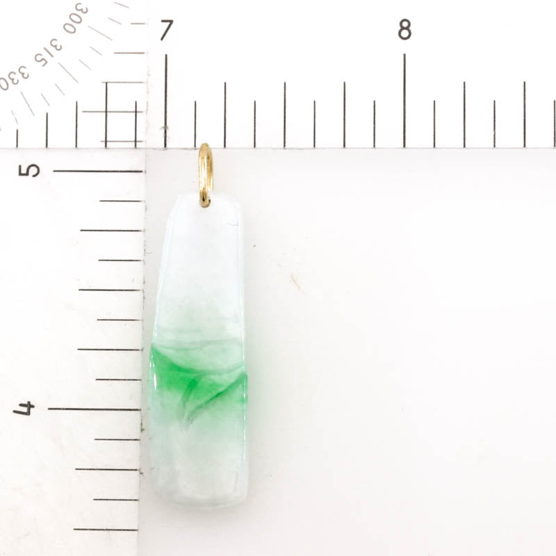 Green and White Jadeite Jade Carved Bamboo 14K Yellow Gold Pendant | UPC #406766