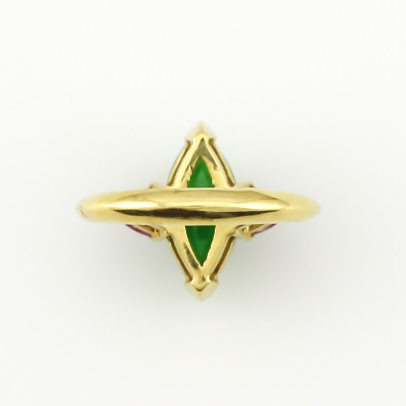 18K YELLOW GOLD GREEN JADEITE JADE & PINK TOURMALINE RING UPC #285521