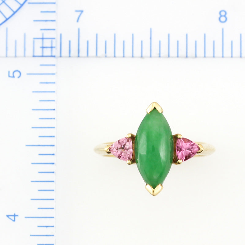 18K YELLOW GOLD GREEN JADEITE JADE & PINK TOURMALINE RING UPC #285521