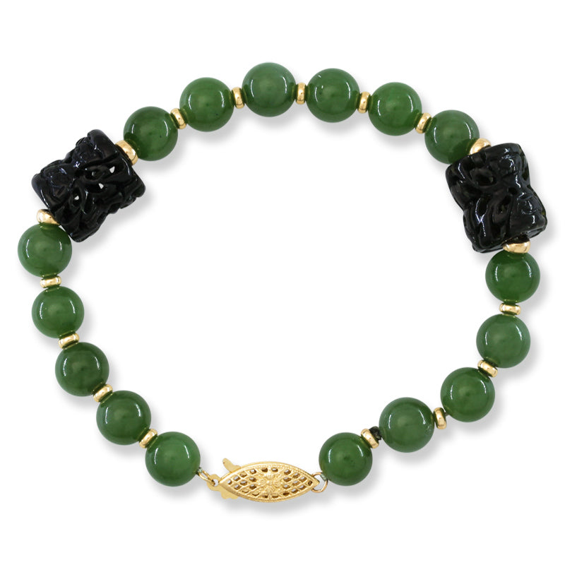 14K Yellow Gold Green Nephrite Jade Bead Bracelet | UPC #360754
