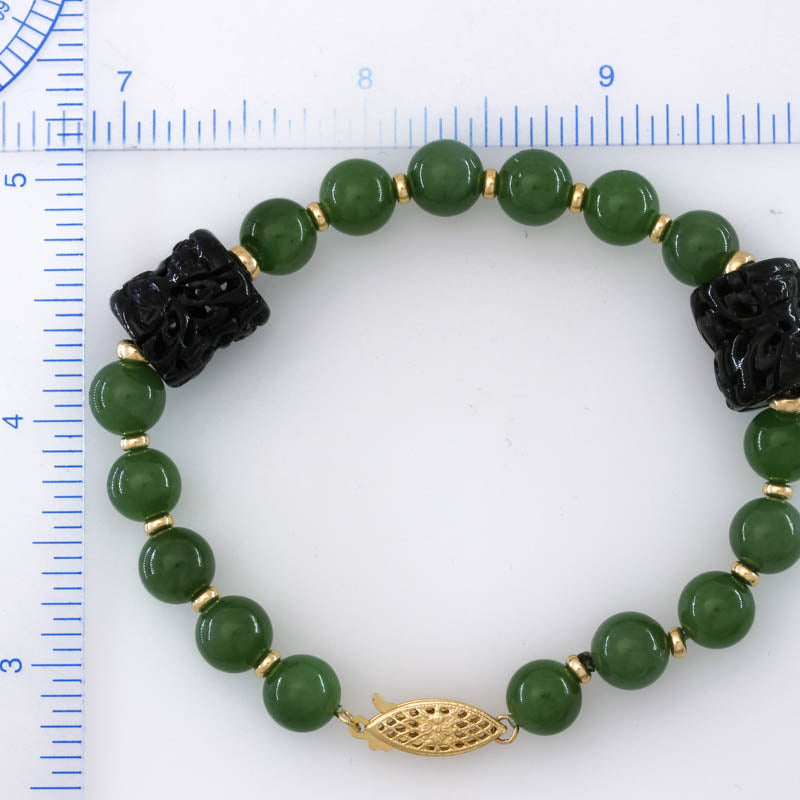 14K Yellow Gold Green Nephrite Jade Bead Bracelet | UPC #360754