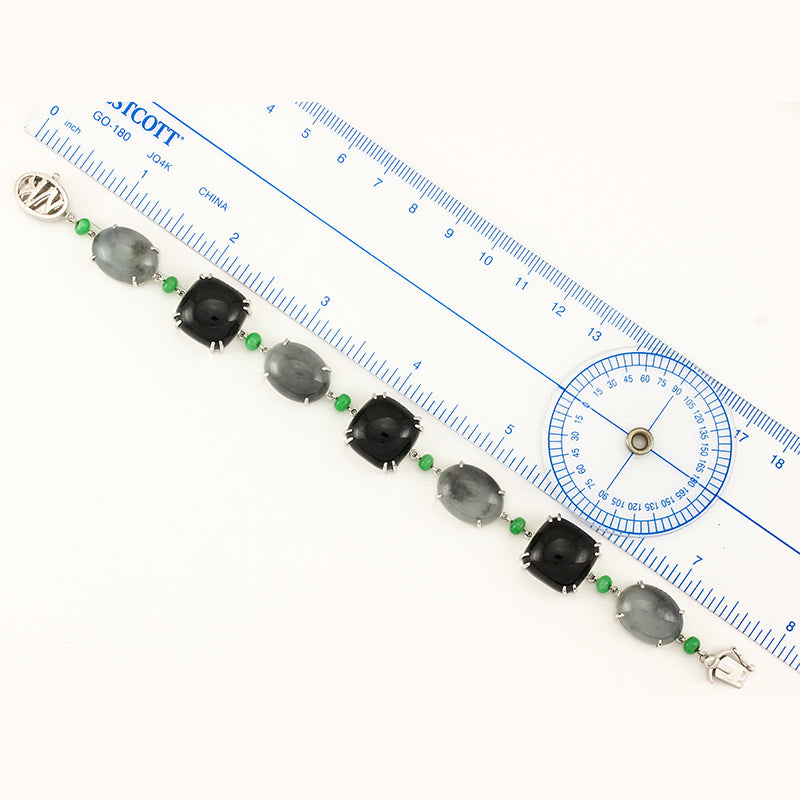 14K WHITE GOLD GREY JADEITE & BLACK NEPHRITE JADE BRACELET UPC #334915