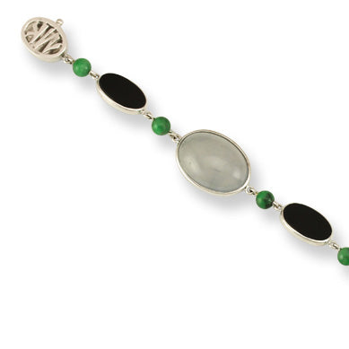18K White Gold Lavender Jadeite Jade and Black Nephrite Jade Bracelet for Women | UPC #339453