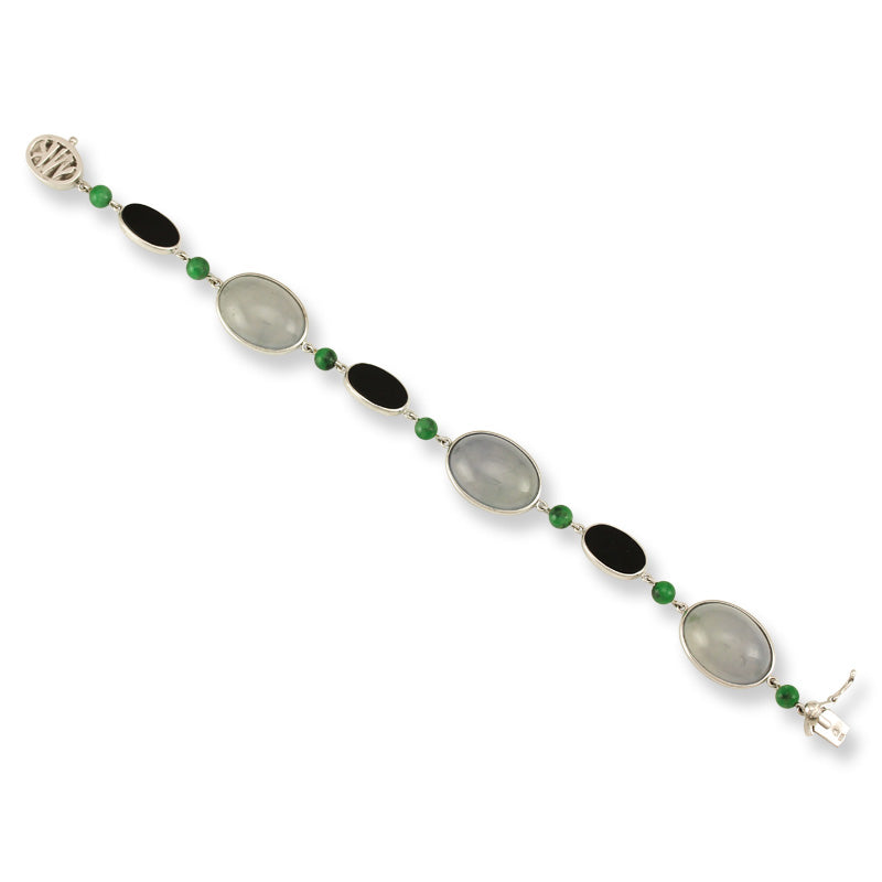 18K White Gold Lavender Jadeite Jade and Black Nephrite Jade Bracelet for Women | UPC #339453