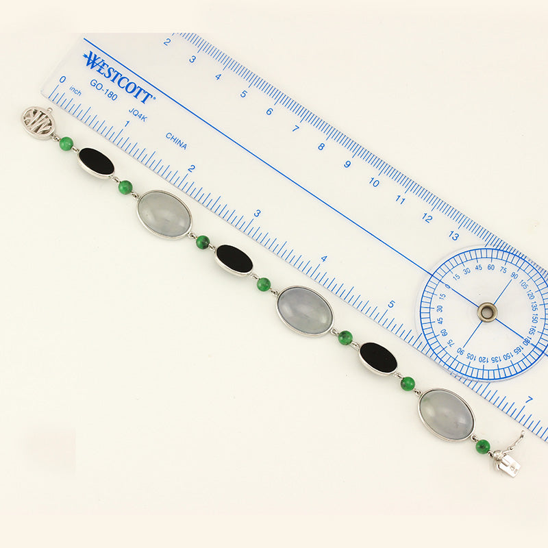 18K White Gold Lavender Jadeite Jade and Black Nephrite Jade Bracelet for Women | UPC #339453
