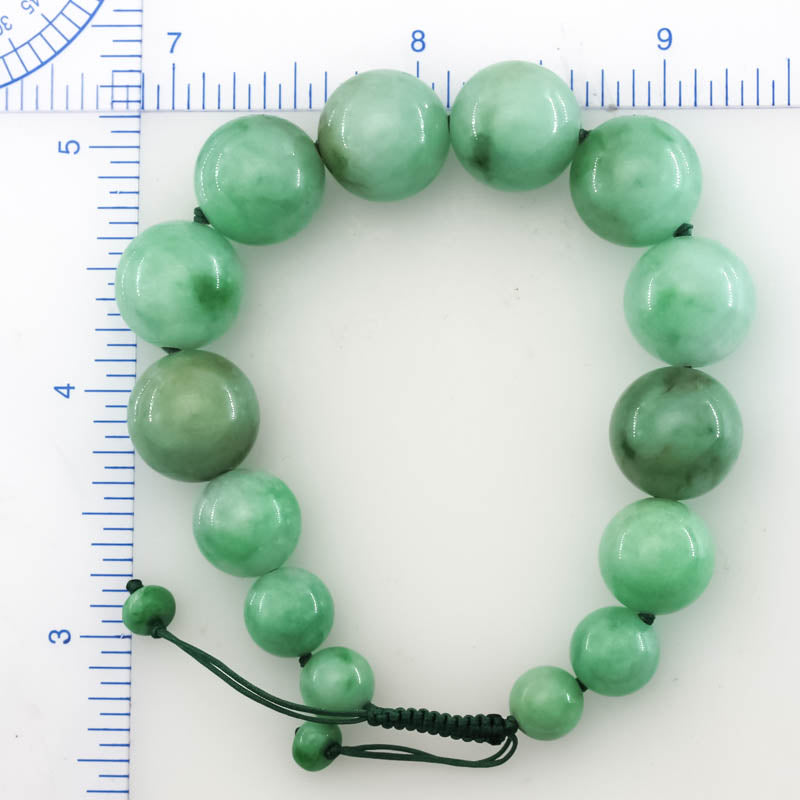 Green Jadeite Jade Adjustable Bead Bracelet for Men and Women | UPC #409132