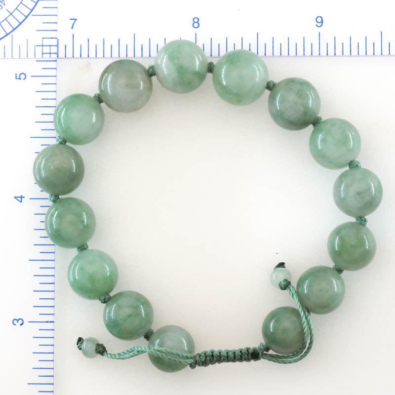 Green Jadeite Jade Adjustable Bead Bracelet for Men and Women | UPC #391529