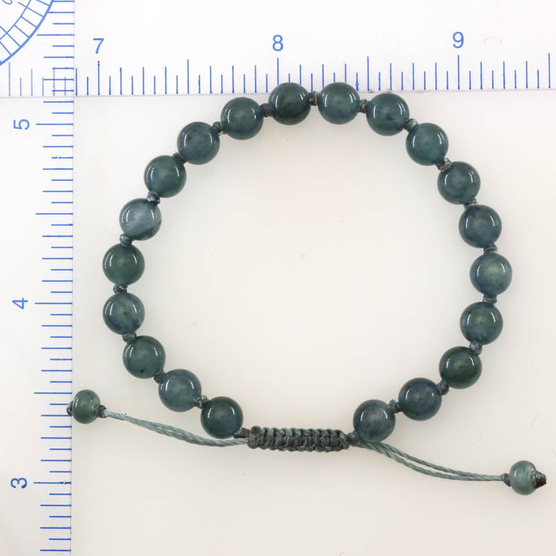 Blue Green Jadeite Jade Adjustable Bead Bracelet for Men and Women | UPC #409088