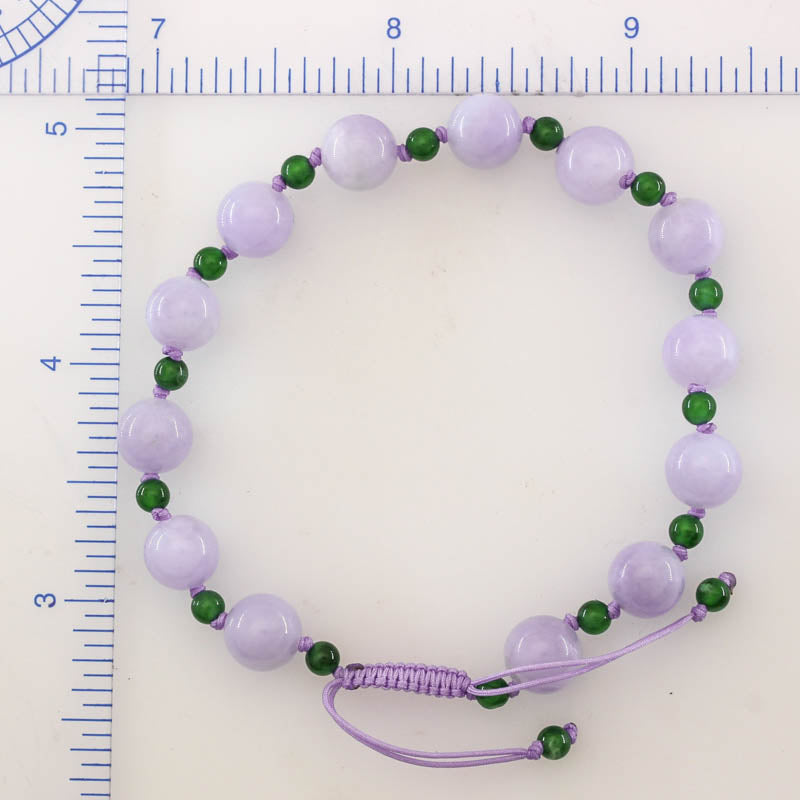 Fine Lavender and Green Jadeite Jade Adjustable Bead Bracelet | UPC #409194