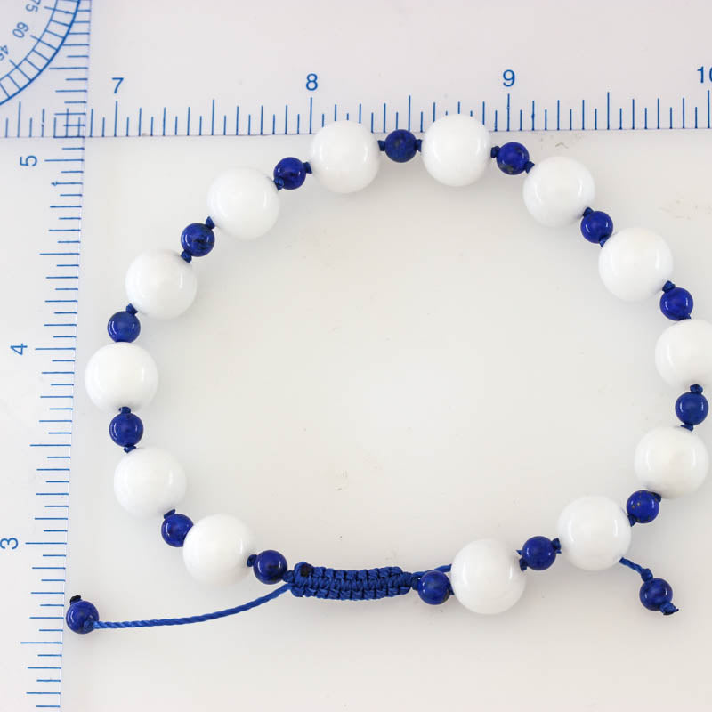Adjustable White Jadeite Jade and Lapis Bead Bracelet | UPC #403802