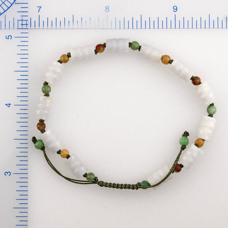 WHITE & RAINBOW JADEITE JADE ADJUSTABLE BEAD BRACELET UPC #383449