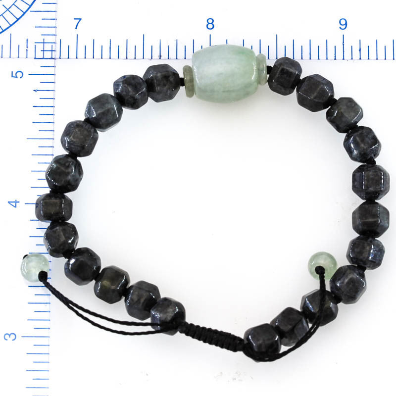 Grey and Green Jadeite Jade Adjustable Bead Bracelet for Men and Women | UPC #404434