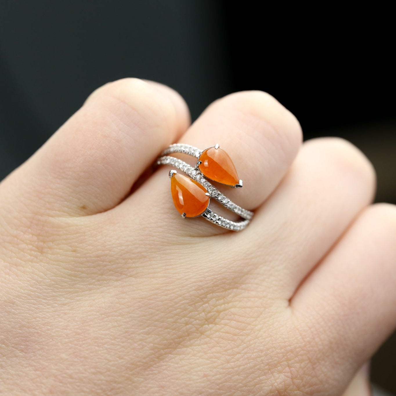 18k white gold red jadeite jade diamond ring jewelry for women