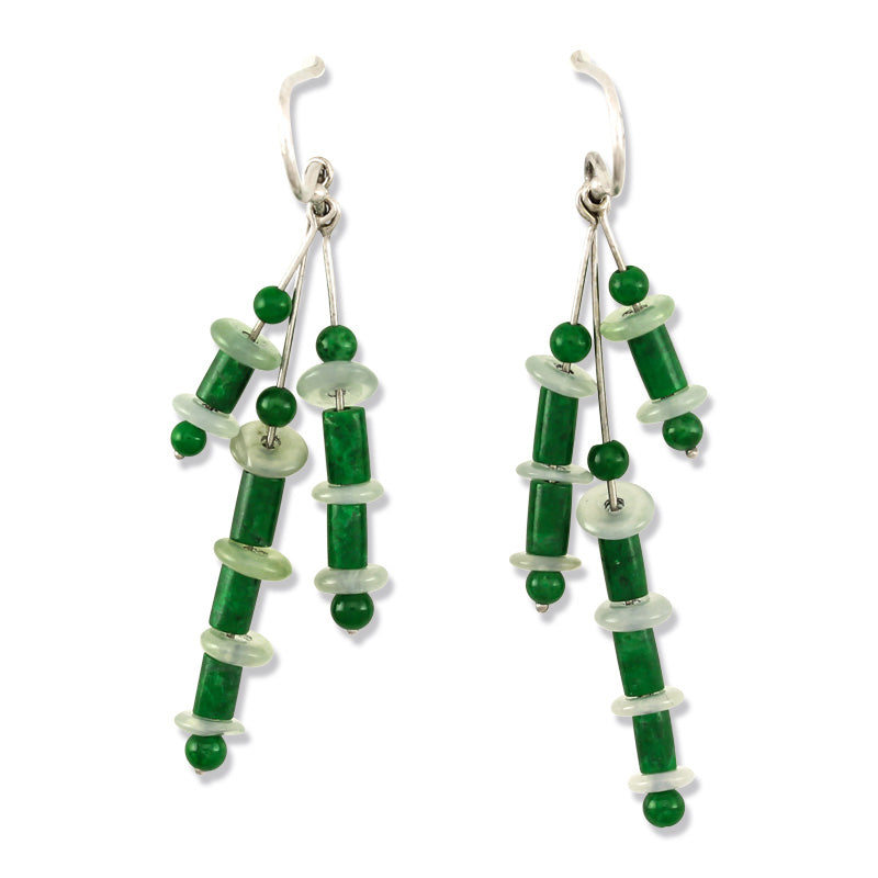 18K White Gold Green Jade and Ice Jade Drop Earrings | UPC #311442