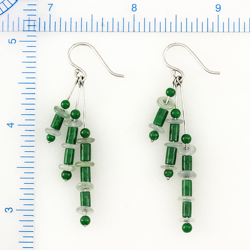 18K White Gold Green Jade and Ice Jade Drop Earrings | UPC #311442