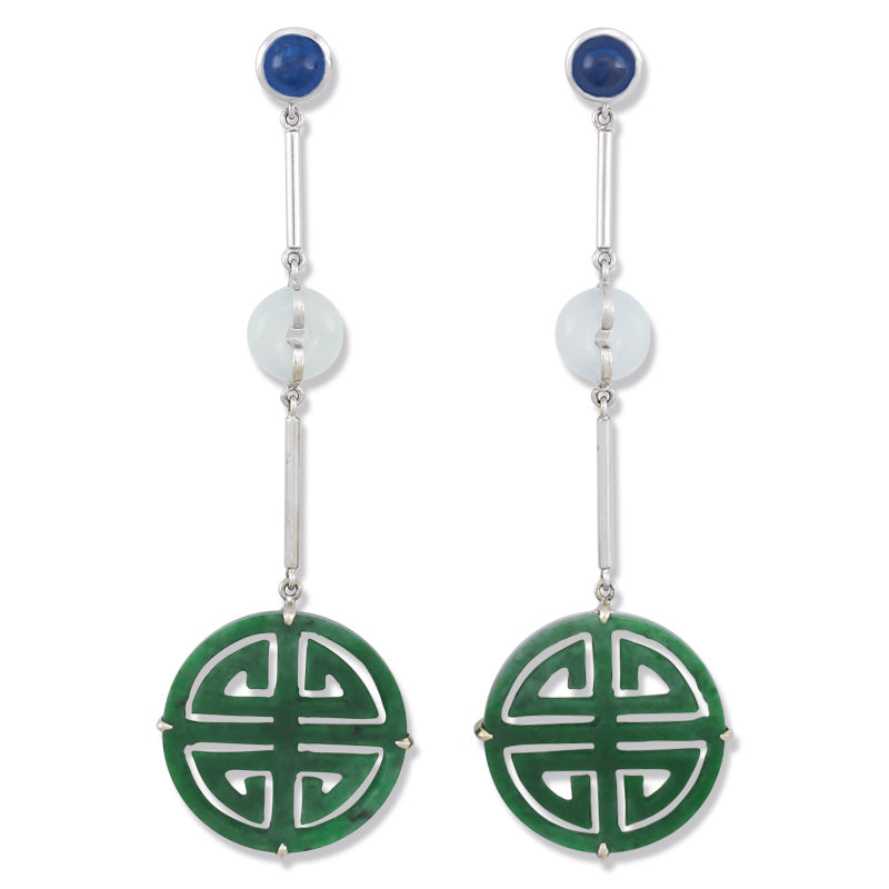 18K WHITE GOLD GREEN JADEITE JADE SHOU/LONGEVITY EARRING UPC 18K WHITE GOLD GREEN JADEITE JADE SHOU/LONGEVITY EARRING UPC