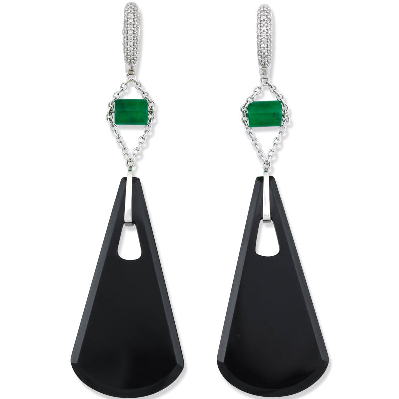 14K WHITE GOLD BLACK NEPHRITE JADE DROP EARRING UPC #318168