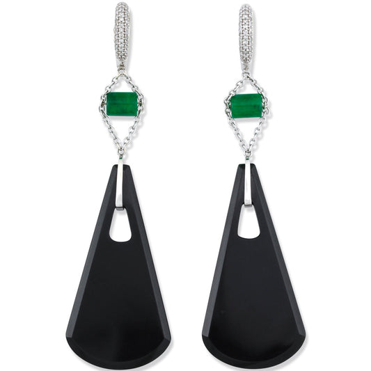 14K WHITE GOLD BLACK NEPHRITE JADE DROP EARRING UPC #318168