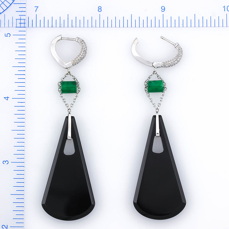14K WHITE GOLD BLACK NEPHRITE JADE DROP EARRING UPC #318168