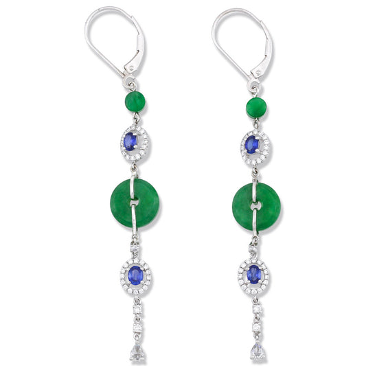 Green Jadeite Jade and Sapphire 18K White Gold Earring UPC #332362