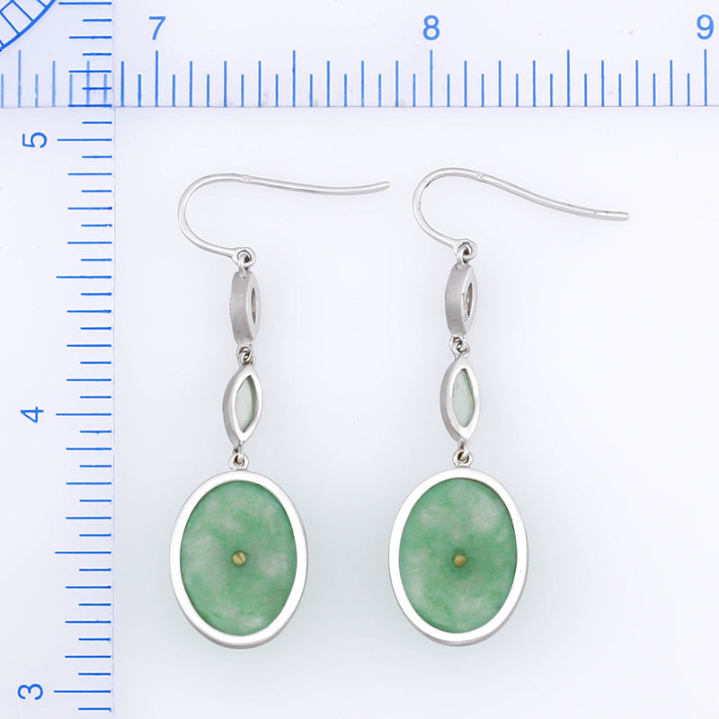 18K White Gold Icy Green Jadeite Jade Oval Drop Earrings for Women | UPC #335547