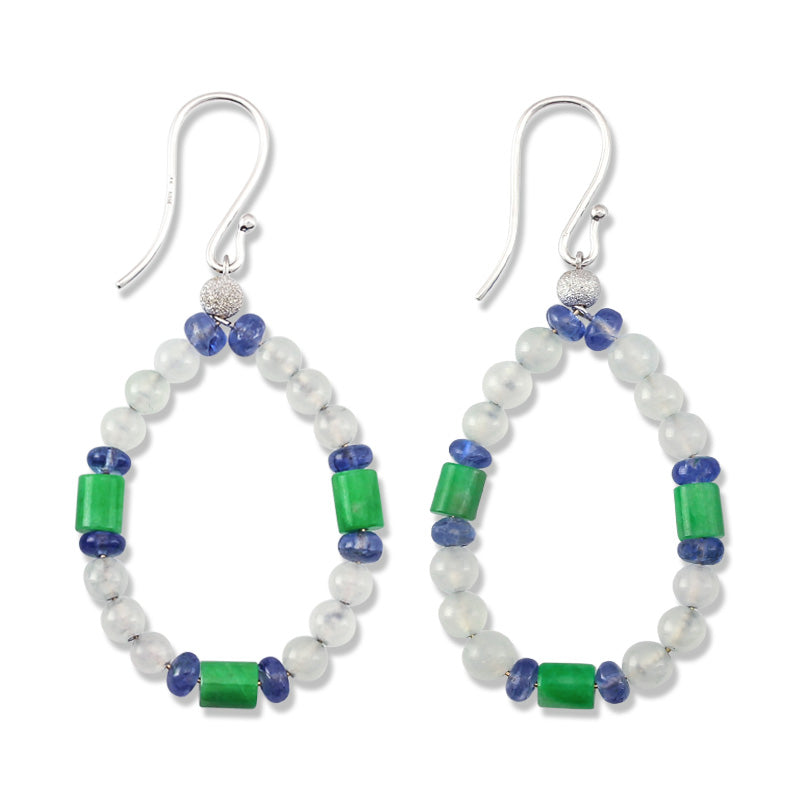 14K White Gold Ice and Green Jadeite Jade Sapphire Earrings | UPC #348714