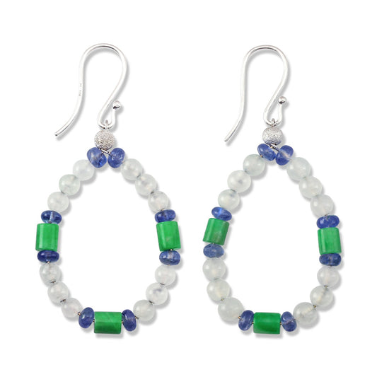 14K White Gold Ice and Green Jadeite Jade Sapphire Earrings | UPC #348714