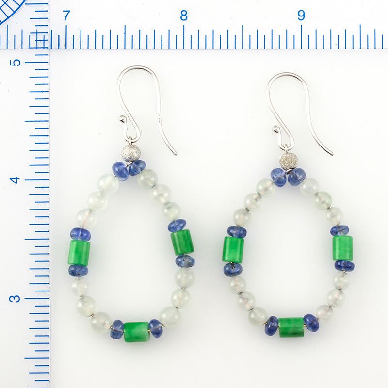 14K White Gold Ice and Green Jadeite Jade Sapphire Earrings | UPC #348714