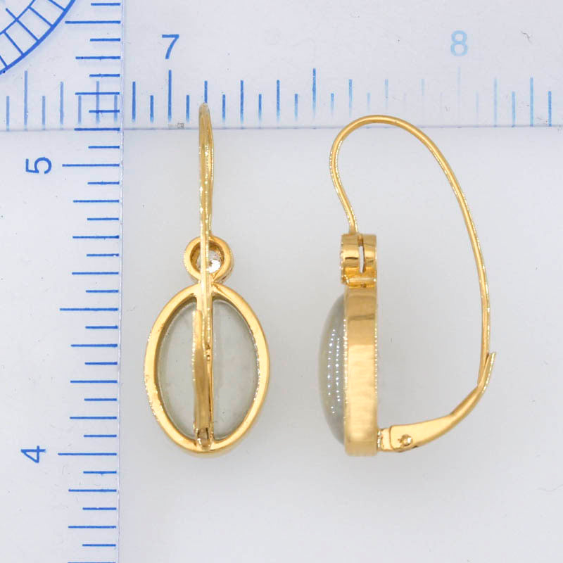 18K YELLOW GOLD ICE JADEITE JADE & DIAMOND OVAL DROP EARRING UPC #396258