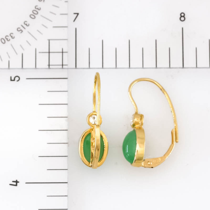 Green Jadeite Jade & Diamond Drop 18K Yellow Gold Earrings | UPC #402249