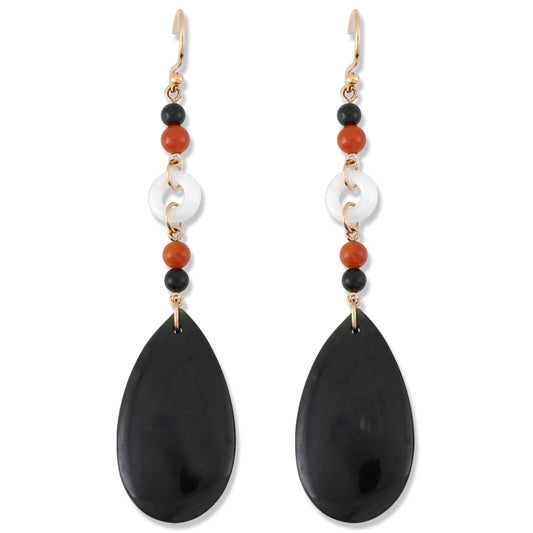 14K Yellow Gold Black Nephrite Jade Tear Drop Earrings | UPC #366985