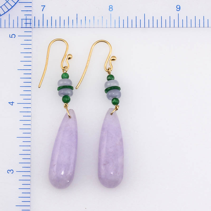 18K Yellow Gold Lavender Jadeite Jade Tear Drop Earrings | UPC #374508