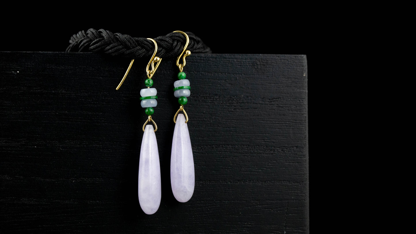 18K Yellow Gold Lavender Jadeite Jade Tear Drop Earrings | UPC #374508