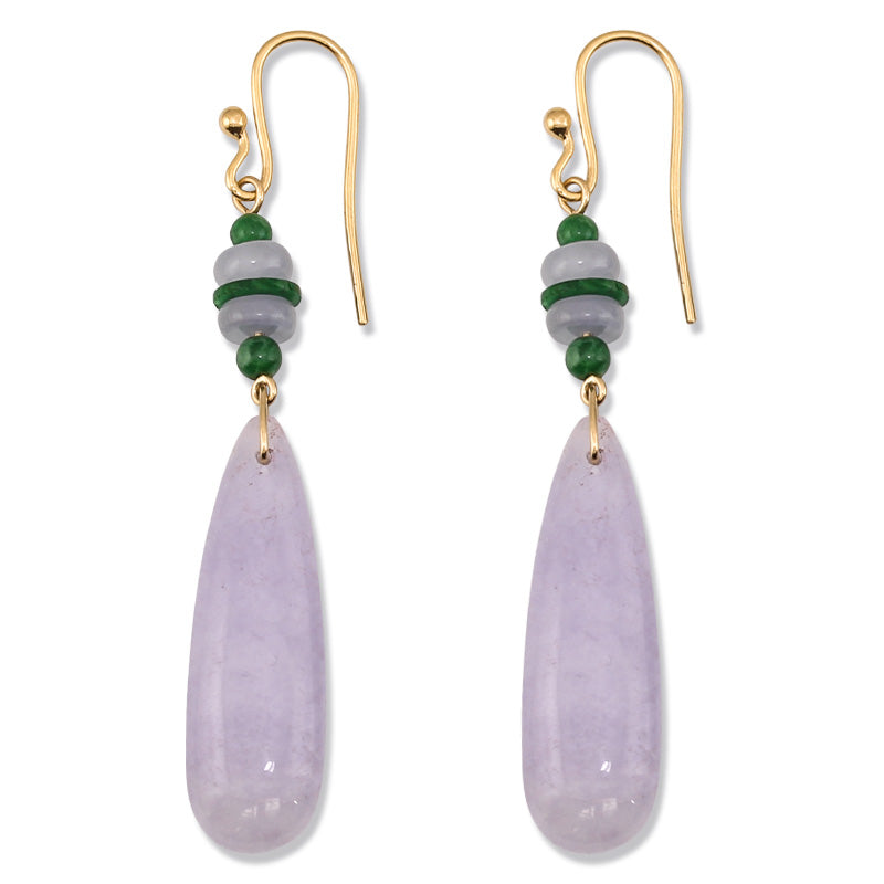 18K Yellow Gold Lavender Jadeite Jade Tear Drop Earrings | UPC #374508