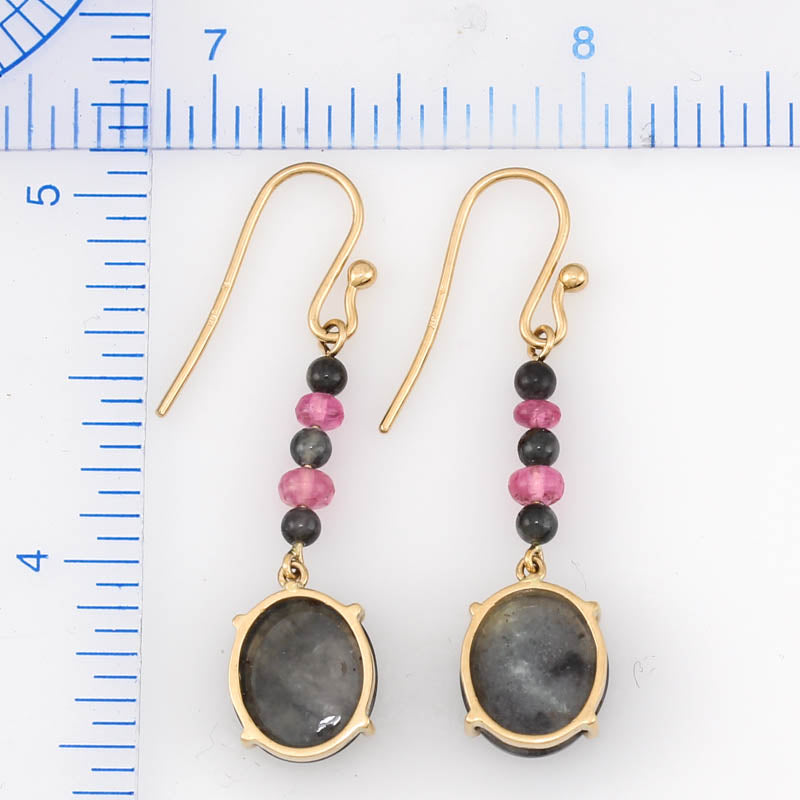 14K Yellow Gold Grey Jadeite Jade Drop Earrings | UPC #375567