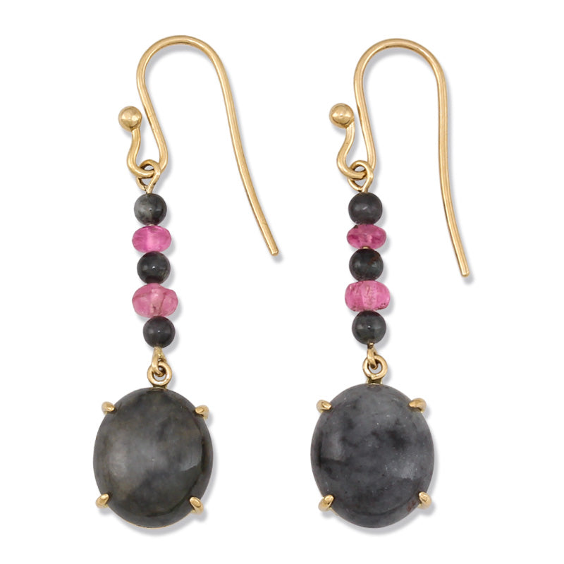 14K Yellow Gold Grey Jadeite Jade Drop Earrings | UPC #375567