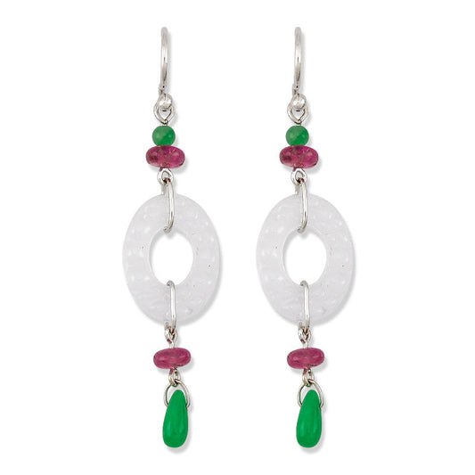 14K White Gold Icy White Jadeite Jade Drop Earrings | UPC #378636