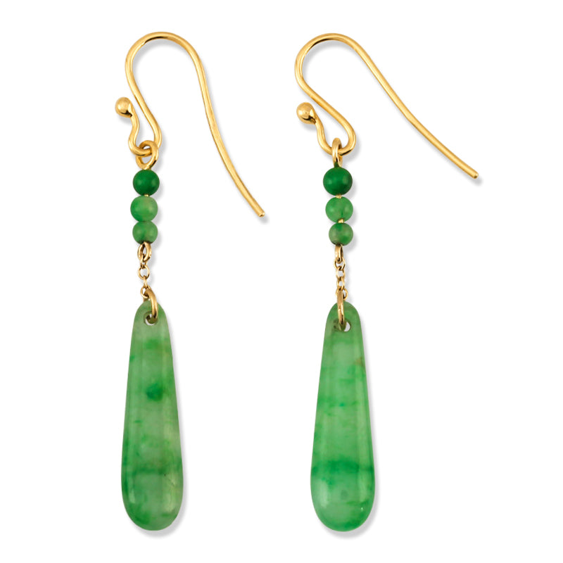 Green Jade Earrings | Natural Jadeite Jade Jewelry in 18K Yellow Gold | UPC #390645