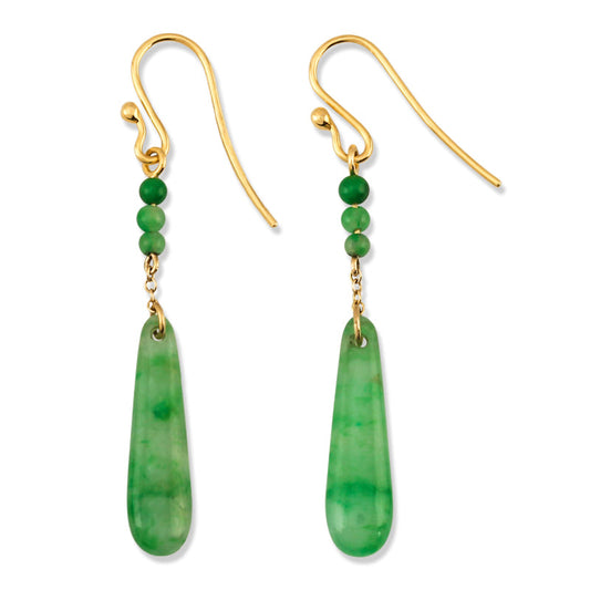 Green Jade Earrings | Natural Jadeite Jade Jewelry in 18K Yellow Gold | UPC #390645