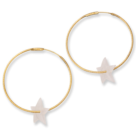 Ice Jadeite Jade Star Carving on 14K Yellow Gold Endless Hoop | UPC #394605