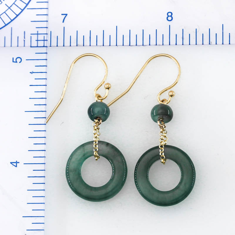 Blue Green Guatemalan Jadeite Jade Open Circle Drop 14K Yellow Gold Earring Jade Jewelry