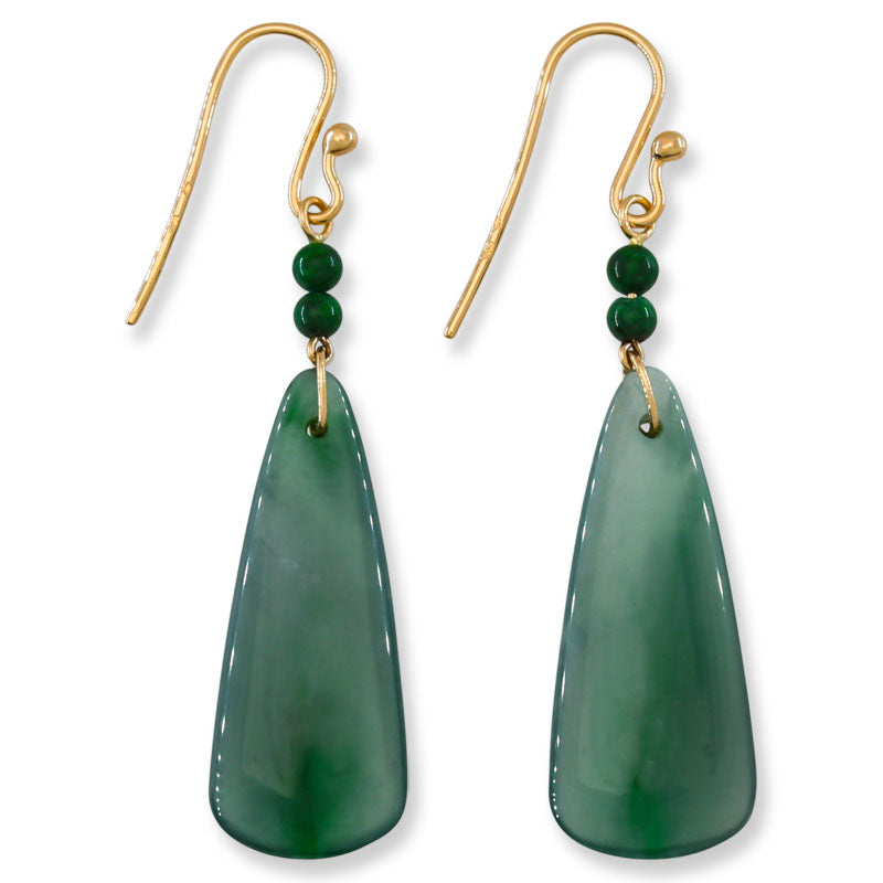 14K Yellow Gold Blue Green Jadeite Jade Drop Earrings | UPC #396036