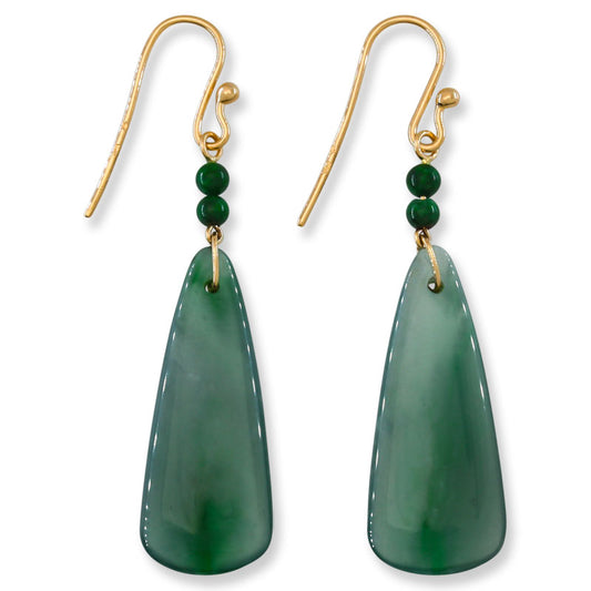 14K Yellow Gold Blue Green Jadeite Jade Drop Earrings | UPC #396036