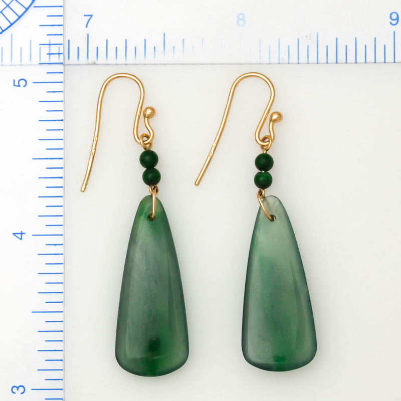 14K Yellow Gold Blue Green Jadeite Jade Drop Earrings | UPC #396036